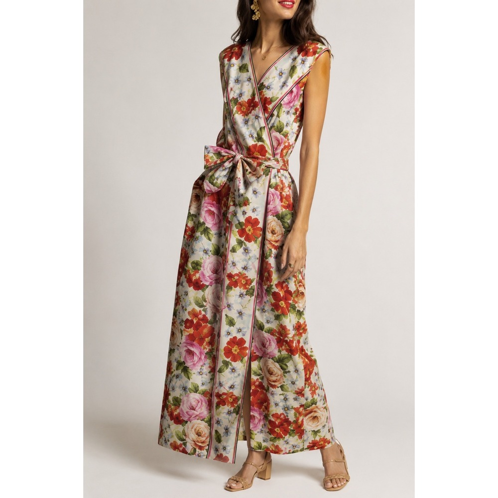 Frances Valentine NWT Colony Dress Rose Garden Floral Poplin Maxi Red Pin- 16